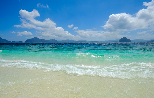 Beautiful blue sea at summer day in Palawan Island, Philippines.