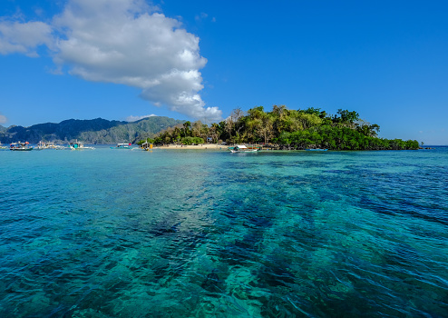 Turquoise water on sea at summer day in Palawan Island, Philippines.