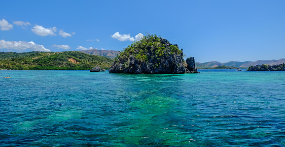 View of Coron Island, Philippines. Coron is a wedge-shaped limestone island in the province of Palawan.