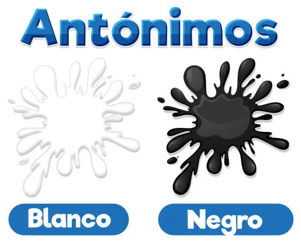Vector illustration of Antonym Word Card in Spanish: Blanco and Negro means white and black