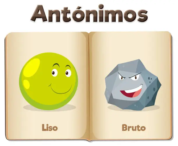 Vector illustration of Smooth and Rough: Education Antonyms in Spanish