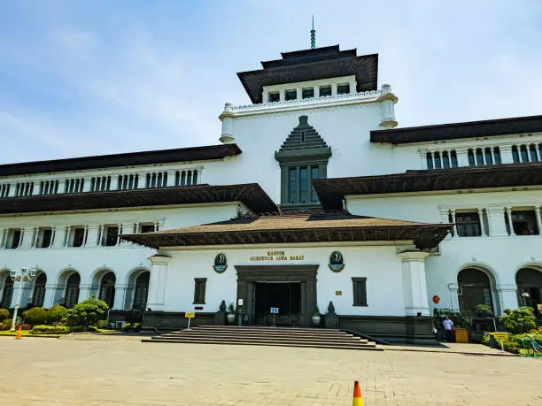 Close up photo of Gedung Sate is a public and government building in Bandung, designed according to a neoclassical design that incorporates native Indonesians