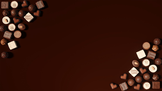 Brown background with lots of chocolate in the diagonal corner