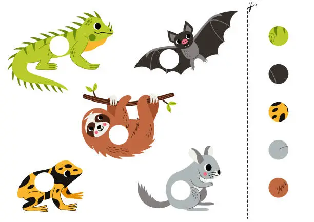 Vector illustration of Cut and glue parts of cute  cartoon South american animals.