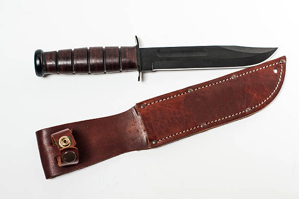 istock Hunting knife with leather case on white background 180518738