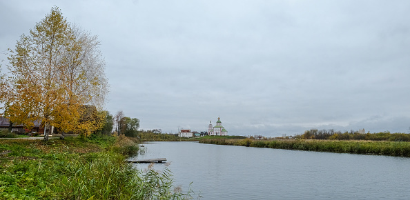 View of Suzdal Ancient Town with the river at autumn in Vladimir, Russia.