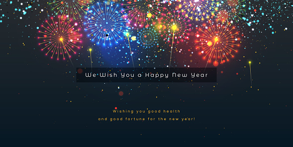 Happy new year greeting card with fireworks stock illustration