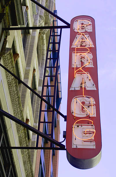 istock Garage Parking Sign Hanging From Building Exterior 180519523