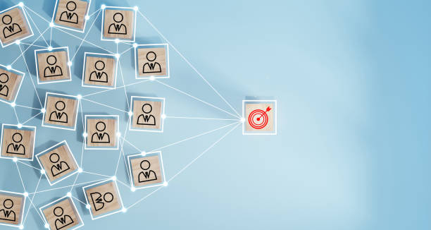 istock Wooden cube block print screen person icon which link connection network for organisation structure social network and teamwork concept. 1805201198