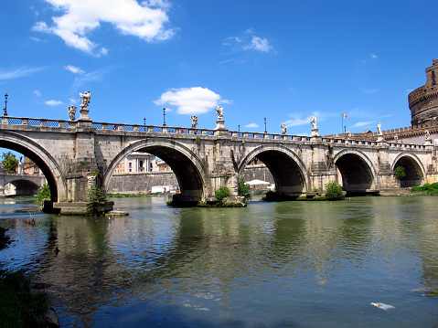 Rome, Italy - 16 Jul 2011: The bridge through Tiber in Rome, Italy