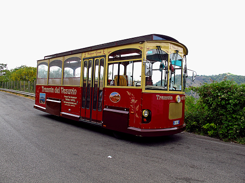 Vesuvius, Italy - 22 Jul 2011: The tram on Volcano Vesuvius, Italy