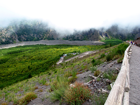 Vesuvius, Italy - 22 Jul 2011: Volcano Vesuvius in the fog, Italy country