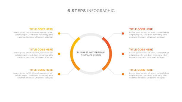 ilustraciones, imágenes clip art, dibujos animados e iconos de stock de plantilla de diseño de infografía circle round con seis opciones - número 6