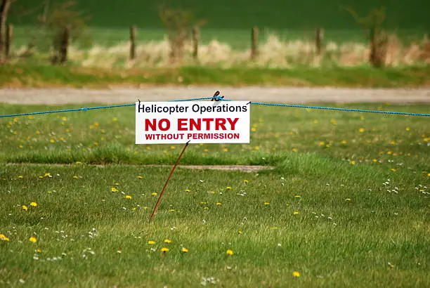 Temporary sign used during Helicopter operations at East Fortune Airfield, East Lothian, Scotland.