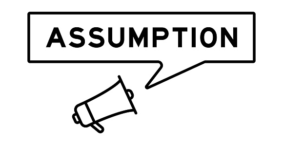 Megaphone icon with speech bubble in word assumption on white background