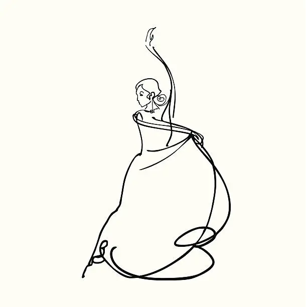 Vector illustration of Black outline drawing of a ballroom dancer