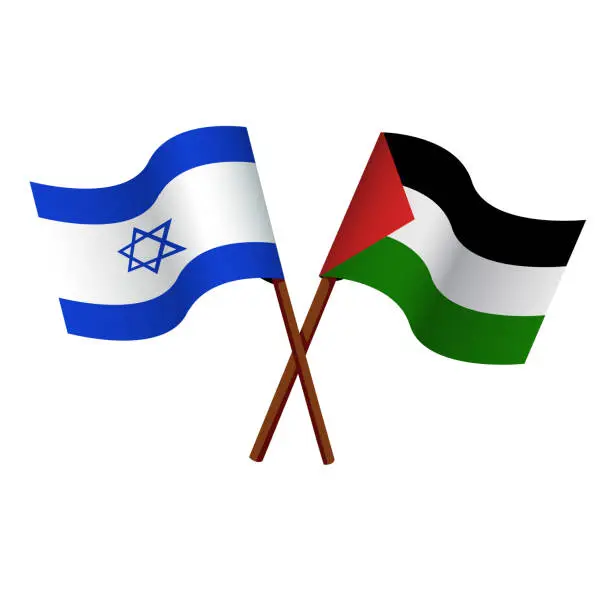 Vector illustration of Palestine and Israel crossed flags. . unity concept. War between Palestine and Israel. Unity concept. vector illustration isolated on white background