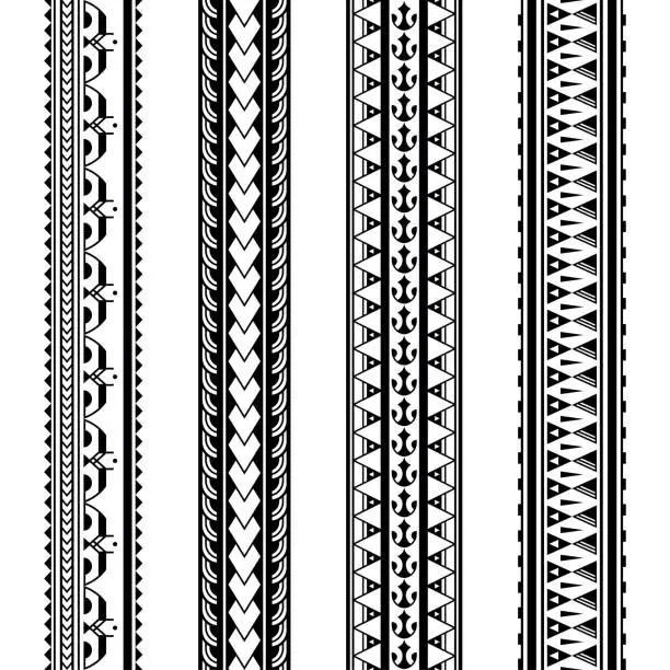 Vector illustration of Set of maori polynesian tattoo bracelets border. Tribal sleeve seamless pattern vector.