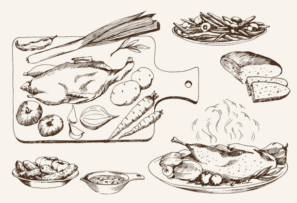 요리에 개척시대의 오리 - wildfowl stock illustrations