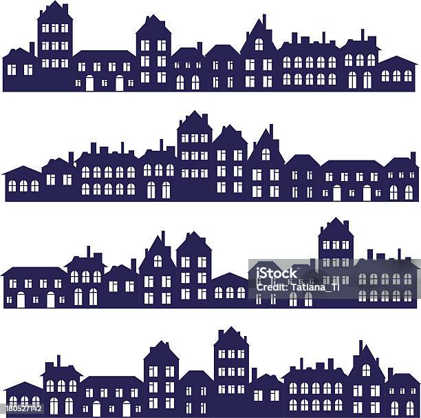 Streets Set Stock Illustration - Download Image Now - In Silhouette, House, Town