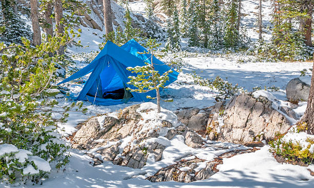 istock Blue tent and white snow at winter camp 180527636