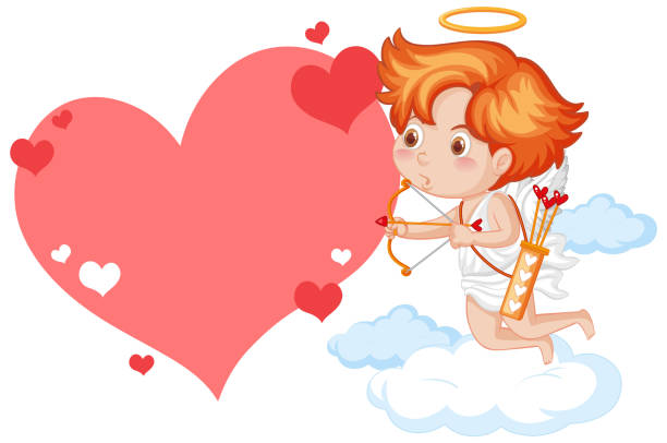 милый ангел мультяшный персонаж, держащий сердце стрела - cupid love red affectionate stock illustrations