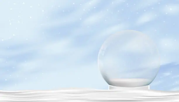 Vector illustration of Christmas Background, Winter scene with Snow Globe Crystal and snowdrifts,Empty Podium Display mockup,Vector Holiday backdrop for Merry Christmas and Happy New Year 2024