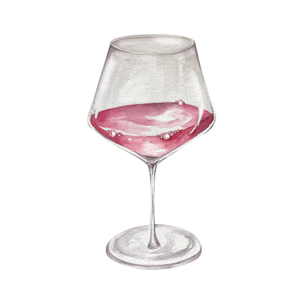 赤ワイングラスの水彩イラスト。手描きの要素。白い背景にカベルネ、メルロー、キャンティワインとcグラス。 - drink alcohol backgrounds pouring点のイラスト素材／クリップアート素材／マンガ素材／アイコン素材