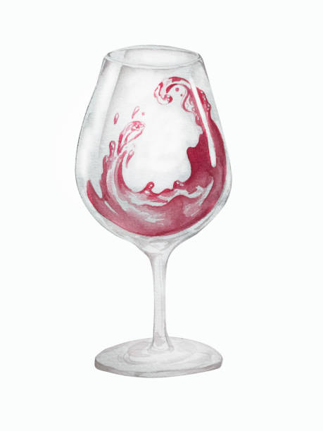 赤ワイングラスの水彩イラスト。手描きの要素。白い背景にカベルネ、メルロー、キャンティワインとcグラス。 - drink alcohol backgrounds pouring点のイラスト素材／クリップアート素材／マンガ素材／アイコン素材