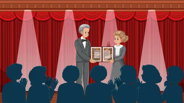 Vector illustration of Marie Curie Cartoon Character Receives Nobel Prize