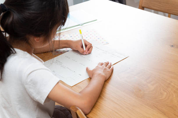 istock A girl doing homework in the living room. 1805357968