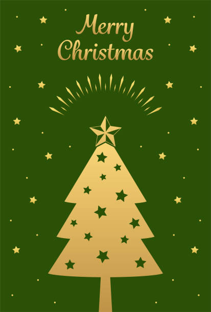 schöne goldene weihnachtsbaumillustration - christmas gold green backgrounds stock-grafiken, -clipart, -cartoons und -symbole