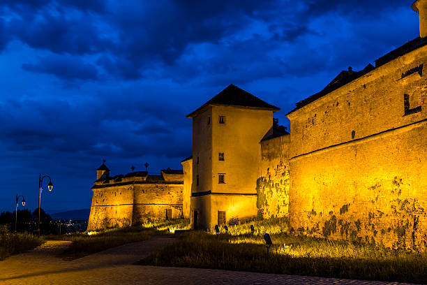 Night view of Brasov Fortress. The citadel, part of Brasov's outer fortification system, was one of the strongest defensive citadels in Transylvania, Romania.