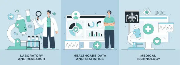 Vector illustration of Laboratory Research, Healthcare Data, Medical Technology Illustrations