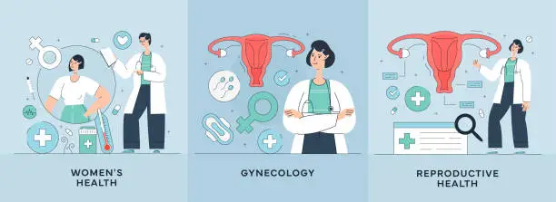 Vector illustration of Women's Health, Gynecology, Reproductive Health Illustrations