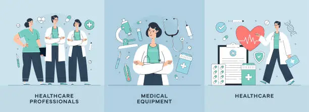 Vector illustration of Healthcare Professionals, Medical Equipment, Healthcare Illustrations