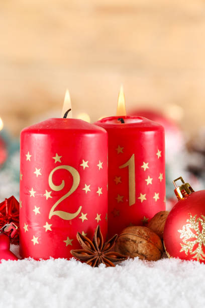 istock Second 2nd Sunday in advent with burning candle Christmas time decoration portrait format with copyspace copy space 1805387053