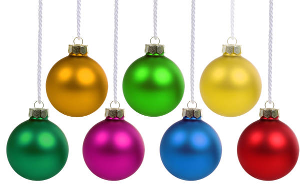 istock Christmas balls baubles decoration hanging isolated on white 1805387057