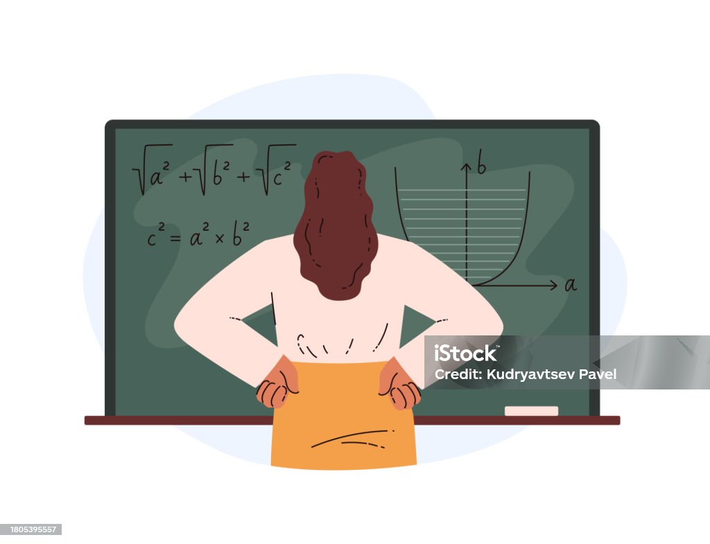 Calculation Woman Math Image Female Teacher Makes Mathematical Calculations On A Chalk Board ...
