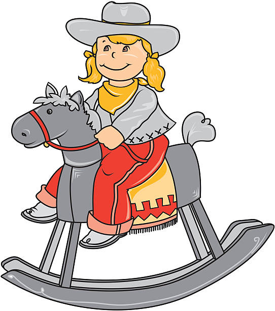 Girl On Rocking Horse Cute little girl on rocking horse. girl with cowboy hat stock illustrations