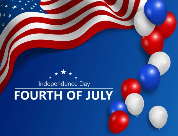 Vector illustration of United states flags and balloons (Independence Day)