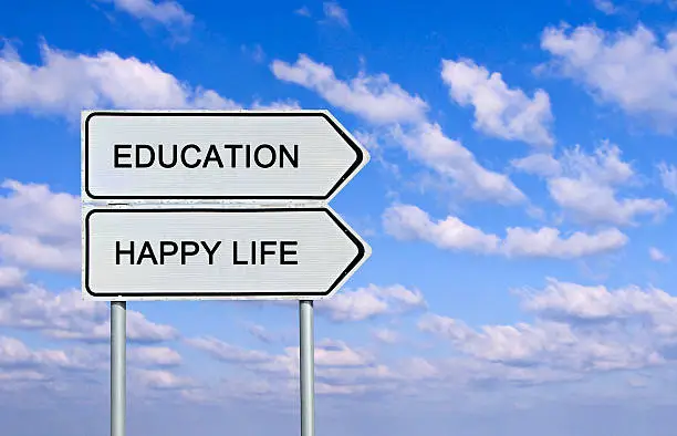 Photo of Road sign to eduacation , ,happy life, and good job