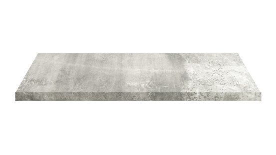 Concrete shelf table isolated on white background and display montage for product.