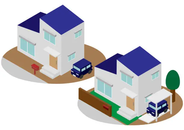 Vector illustration of Isometric before and after exterior construction image material