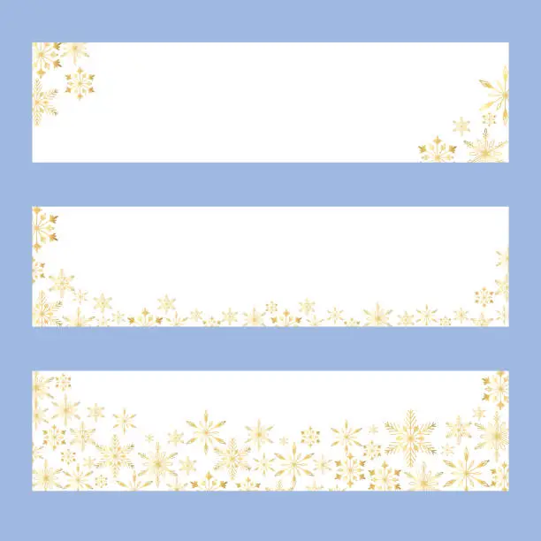 Vector illustration of Gold Snowflake Border, Snowflake Background, Snowflake Banner, Christmas Banner. Snowflake template. Background Vector Illustration.