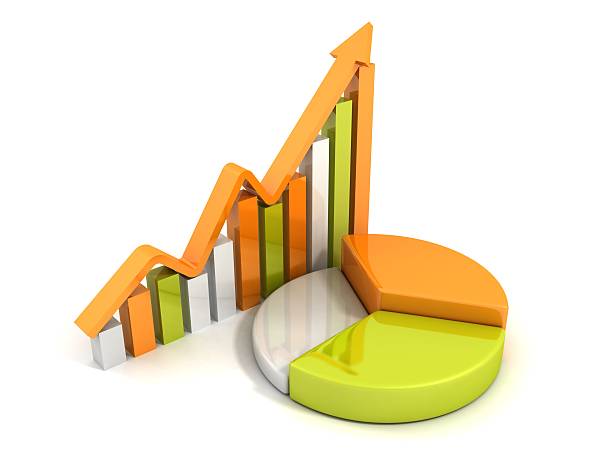 istock orange green bar and pie success chart with growing arrow 180543817