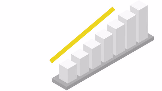 Isometric rising bar graph animation (transparent background)
