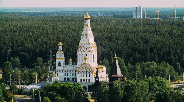 Photo of Minsk, Belarus. Aerial View On All Saints Church . Summer Citys