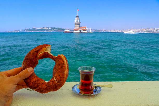 istock Maiden Tower (Kiz Kulesi) and Turkish tea, Turkish bagel, Istanbul / Turkey 1805460426