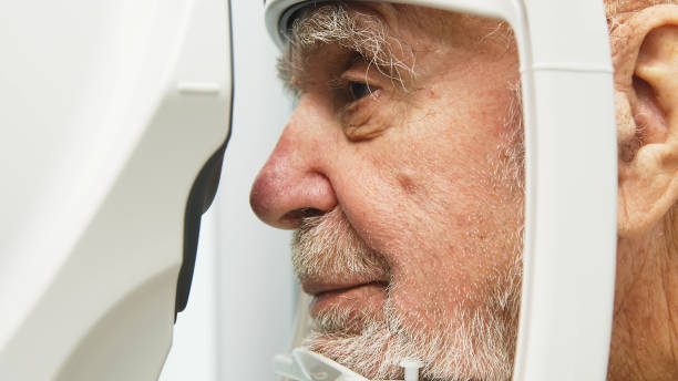 istock An elderly man undergoes an eye examination in a modern clinic. An expert checks vision using diagnostic ophthalmological equipment. 1805500621